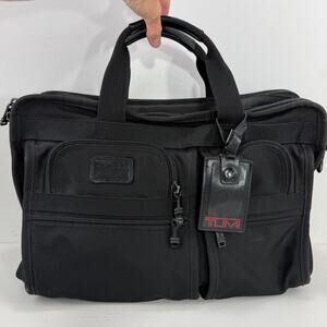 TUMI Alpha Expandable Briefcase 18"x12"x5" Black Nylon Organizer Bag 204D3 VGUC
